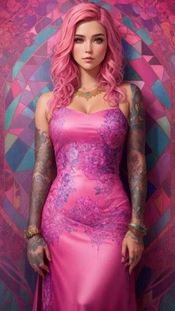 Pink Outfits Tattoo Girl iPhone Wallpaper 4K