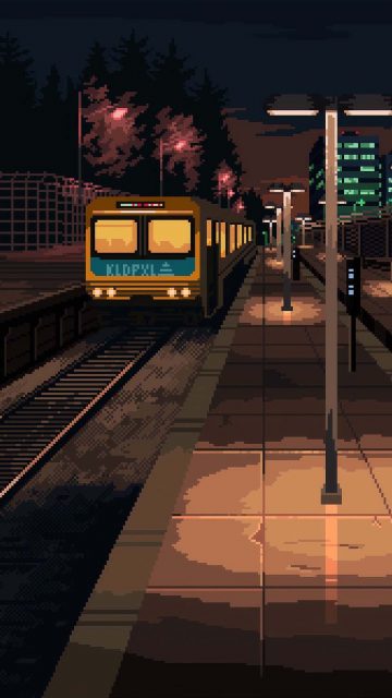 Pixel Art Train Station iPhone Wallpaper 4K