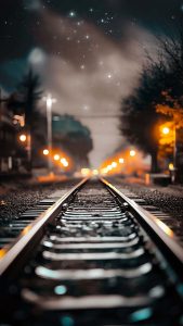Rail Road Bokeh Lights iPhone Wallpaper 4K