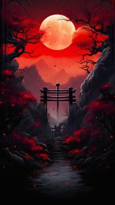 Red Moon Torii iPhone Wallpaper 4K
