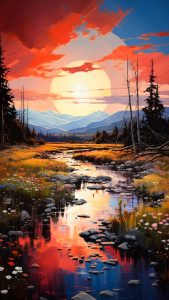 Sunset Landscape Water Reflection iPhone Wallpaper 4K