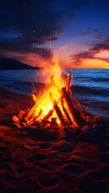 Beach Bonfire iPhone Wallpaper 4K