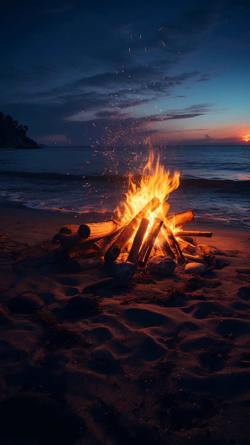 Beach Bonfire iPhone Wallpaper 4K