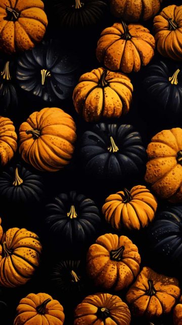 Black and Yellow Pumpkins Halloween iPhone Wallpaper 4K