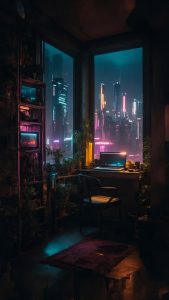 Chill Room Night Window iPhone Wallpaper 4K