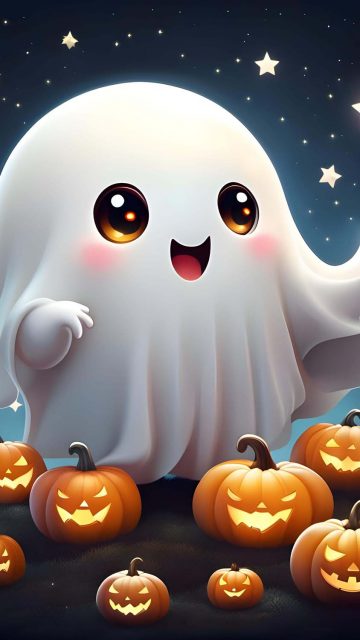 Cute Ghost Halloween iPhone Wallpaper 4K