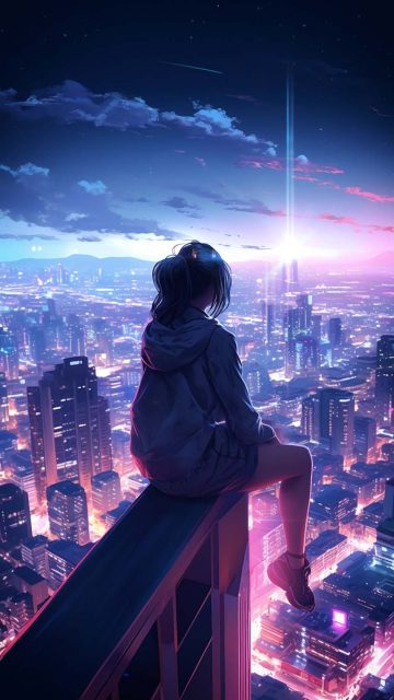 Girl and City iPhone Wallpaper 4K