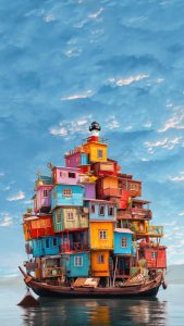 Houses on Ship iPhone Wallpaper 4K