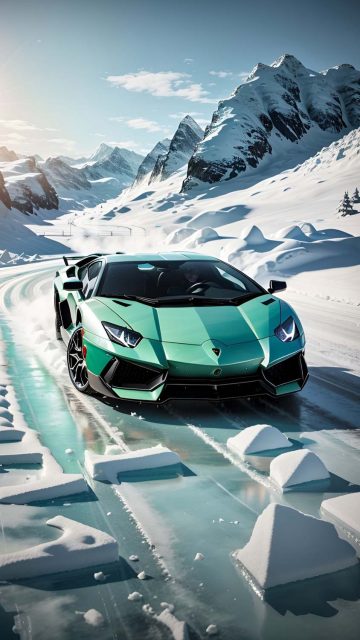 Lambo in Snow iPhone Wallpaper 4K