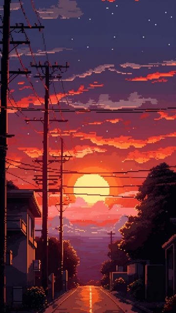 Pixel Sunset iPhone Wallpaper 4K