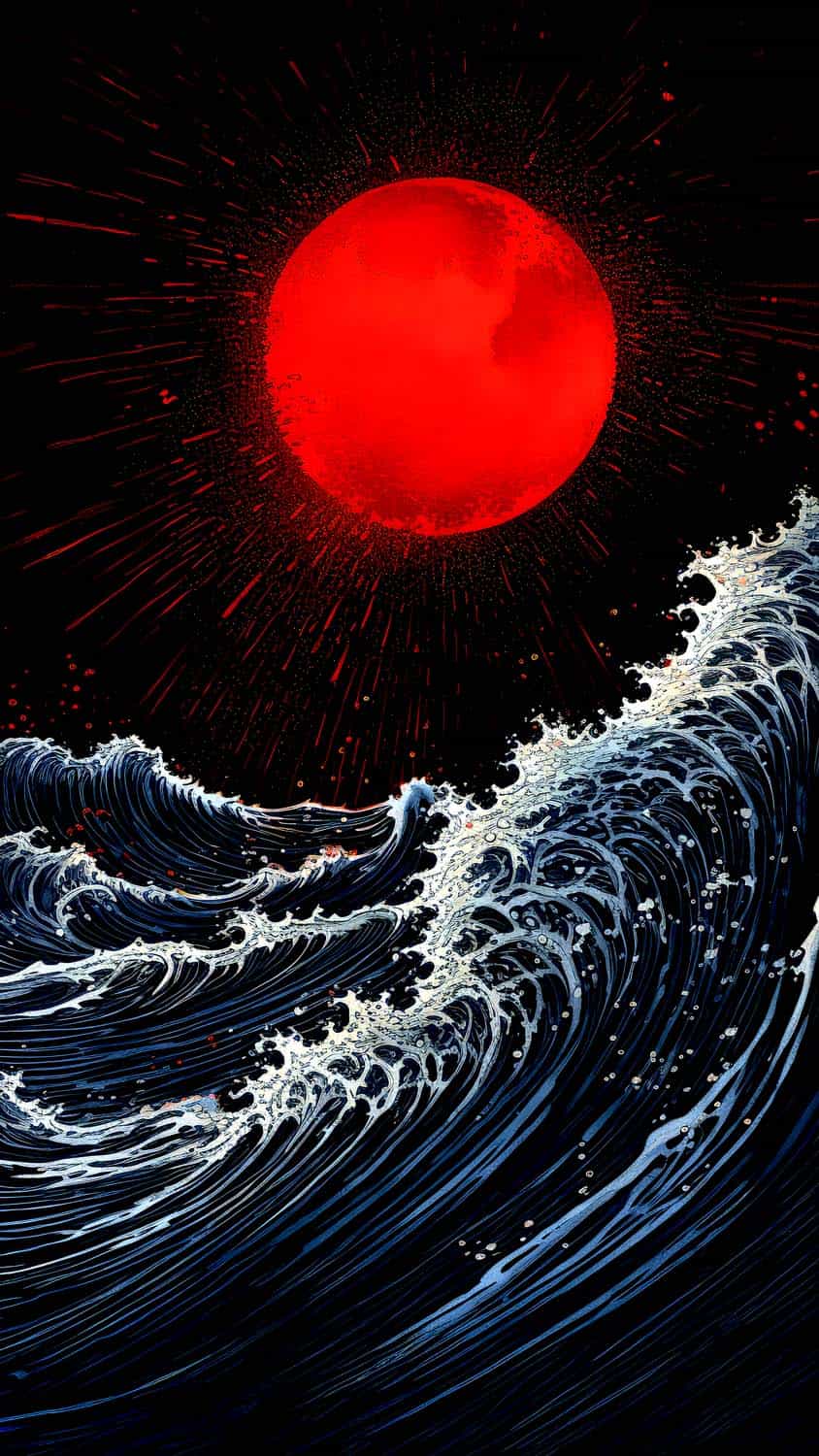 Red Moon Ocean iPhone Wallpaper 4K