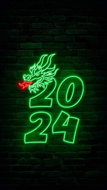 2024 Neon Year iPhone Wallpaper