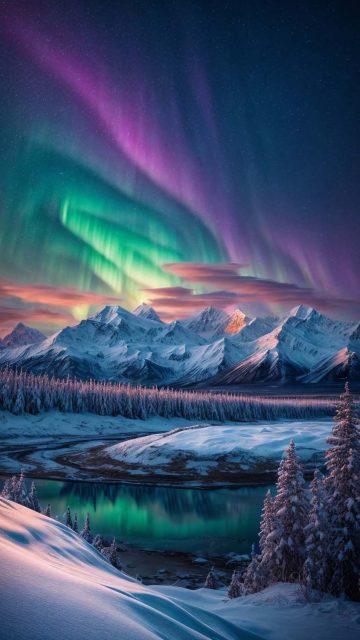 Aurora Lights Mountains Landscape iPhone Wallpaper