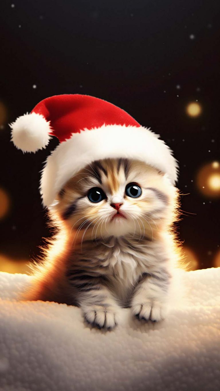 Cute Cat Christmas Hat iPhone Wallpaper 4K - iPhone Wallpapers