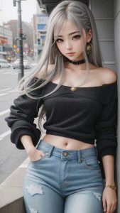 Fashion Girl Black Top Blue Jeans iPhone Wallpaper