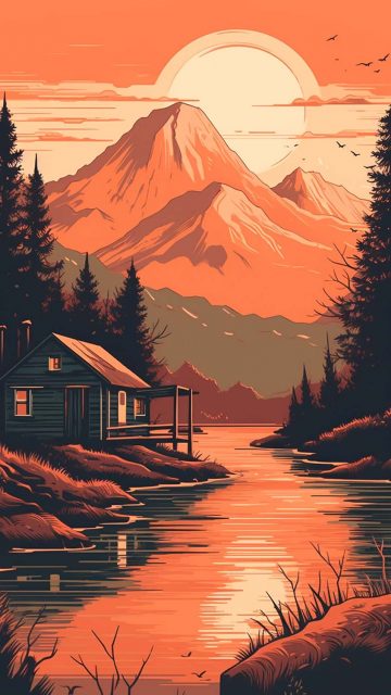 Mountain Sunset River iPhone Wallpaper