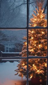Xmas Tree through Window iPhone Wallpaper
