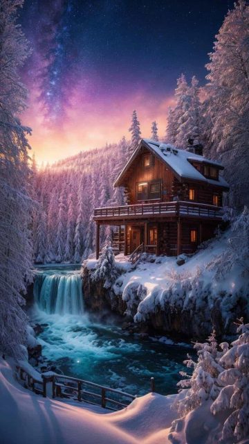 Beautiful Winter House iPhone Wallpaper