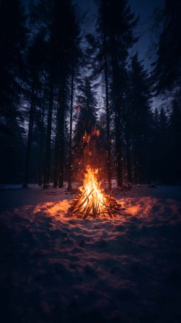 Campfire in Winter iPhone Wallpaper
