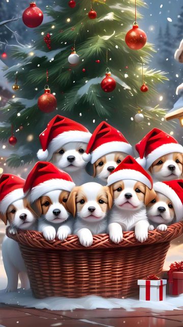 Christmas Puppies iPhone Wallpaper
