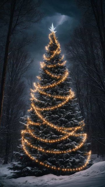 Christmas Tree Garland Lights iPhone Wallpaper