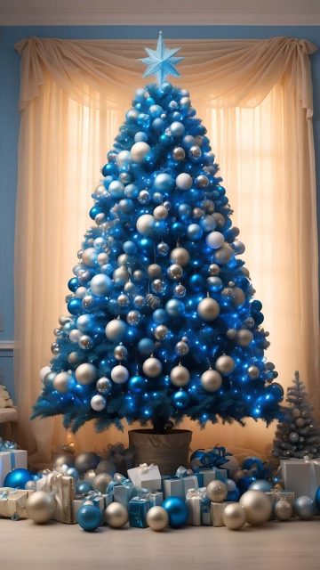 Christmas Tree Indoors Blue iPhone Wallpaper