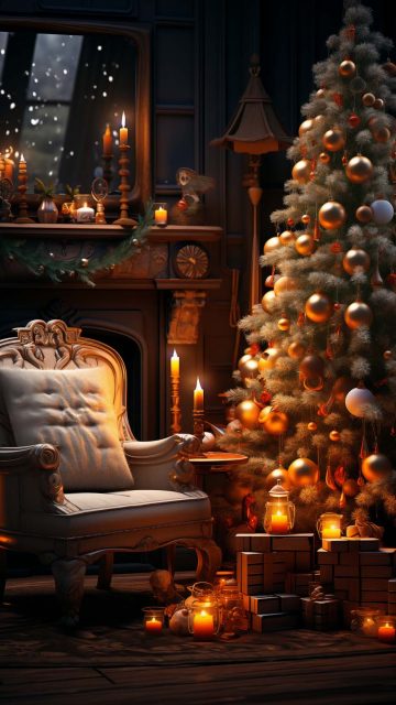 Christmas Tree Indoors iPhone Wallpaper