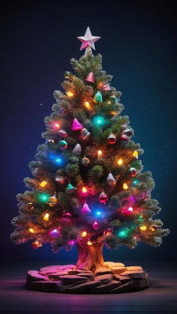 Christmas Tree LED Garland Lights iPhone Wallpaper