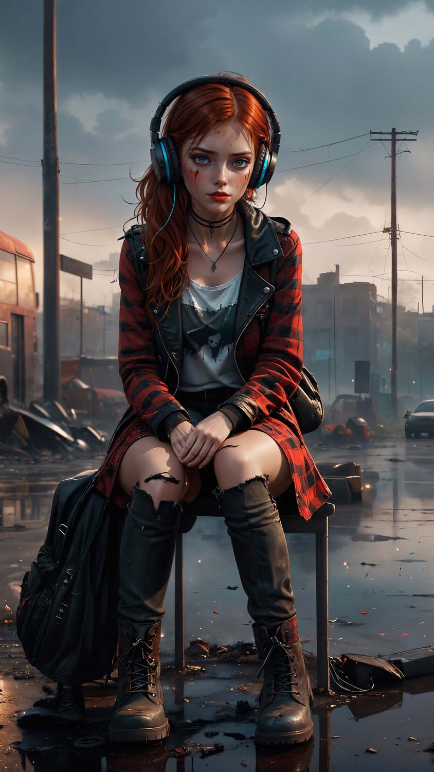 Girl in Apocalyptic City iPhone Wallpaper