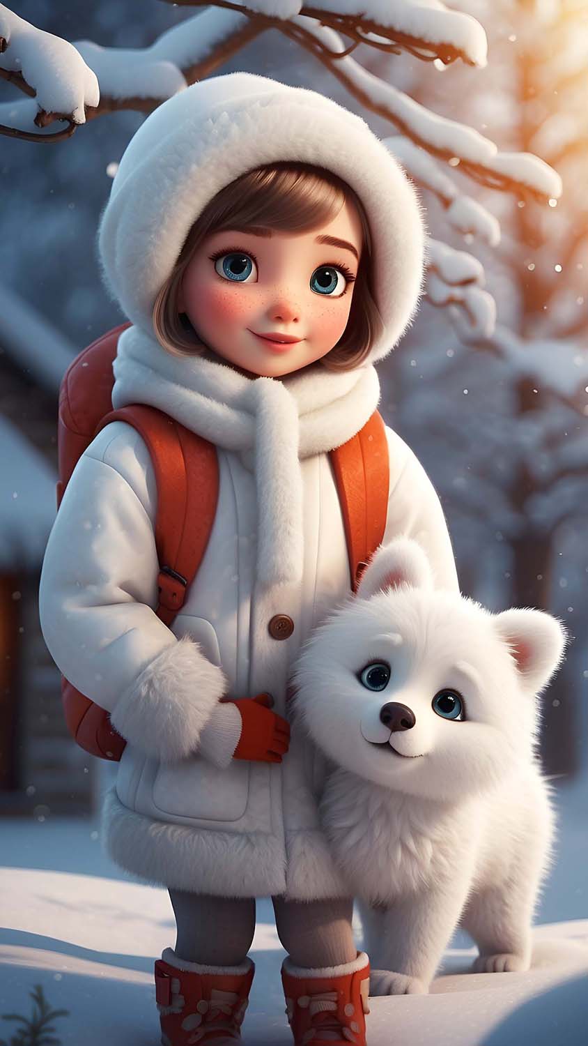 Little Girl and Puppy Christmas iPhone Wallpaper
