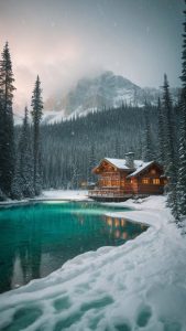 Mini Snow Lake House iPhone Wallpaper