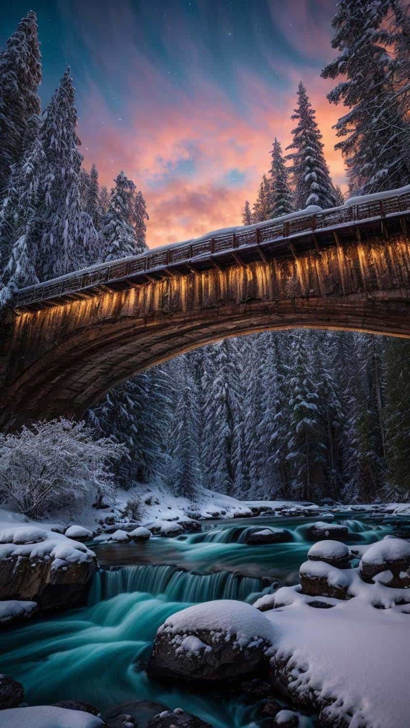 Snow Forest Bridge iPhone Wallpaper