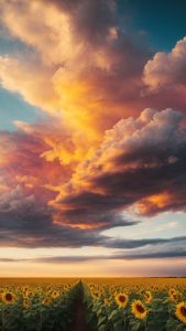 Sunflower Farm Cloudy iPhone Wallpaper