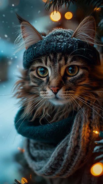 Winter Cat iPhone Wallpaper