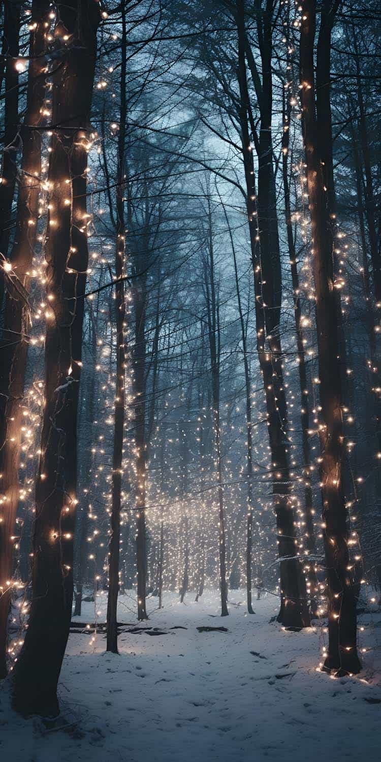 Winter Forest Lights iPhone Wallpaper