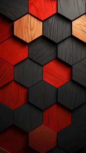 3D Black Red Hexagon iPhone Wallpaper