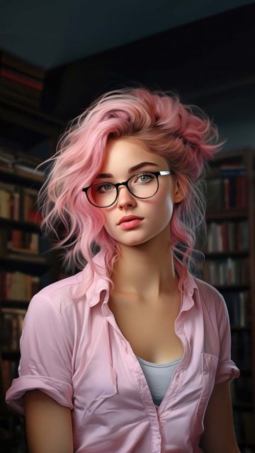 A pink haired girl with glasses iPhone Wallpaper
