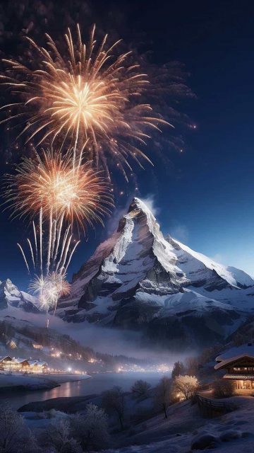 Alps New Year Fireworks iPhone Wallpaper