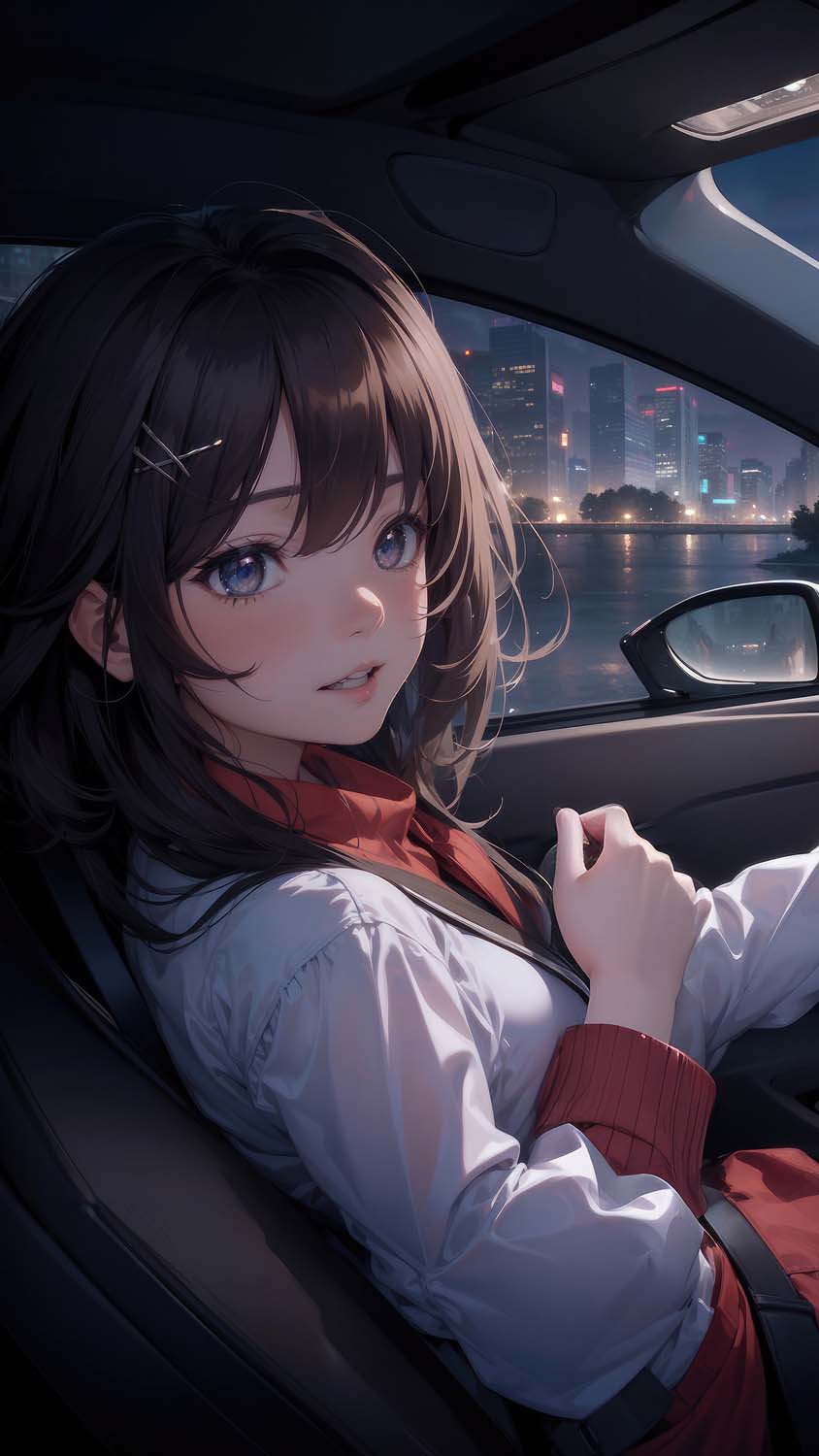Anime girl in car iPhone Wallpaper