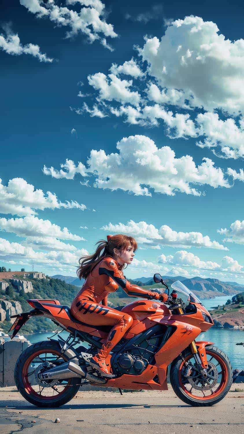 Asuka langley soryu on bike iPhone Wallpaper