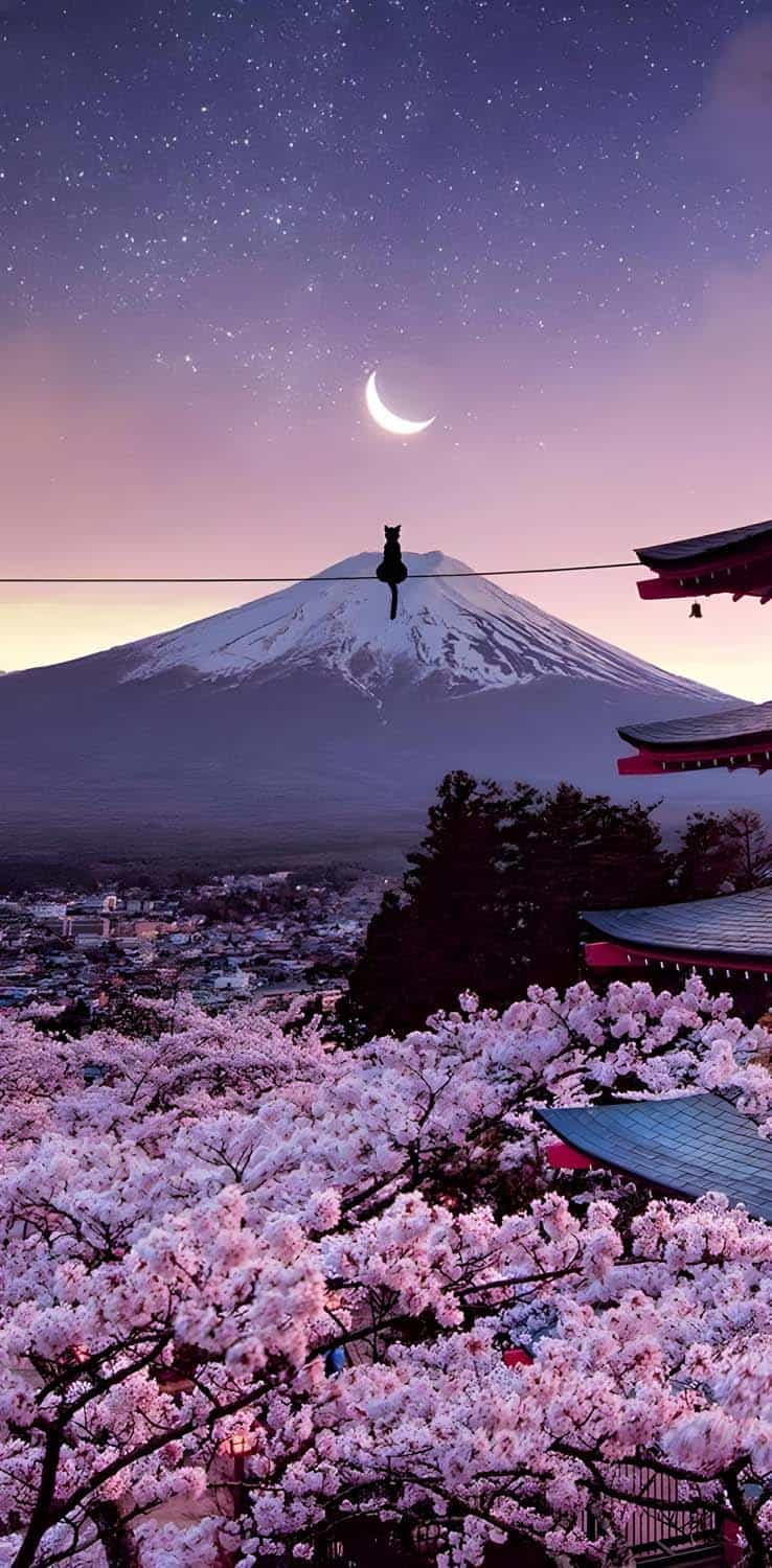 Fuji Mountain Moon iPhone Wallpaper