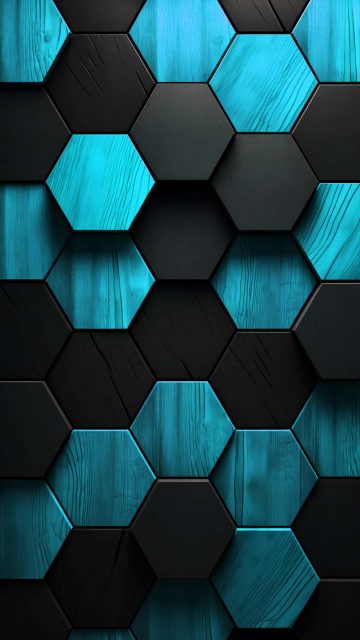 Hexagon 3D Wood Aqua Colour iPhone Wallpapers