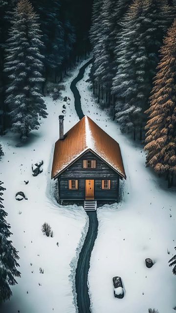 House in Snow iPhone Wallpaper