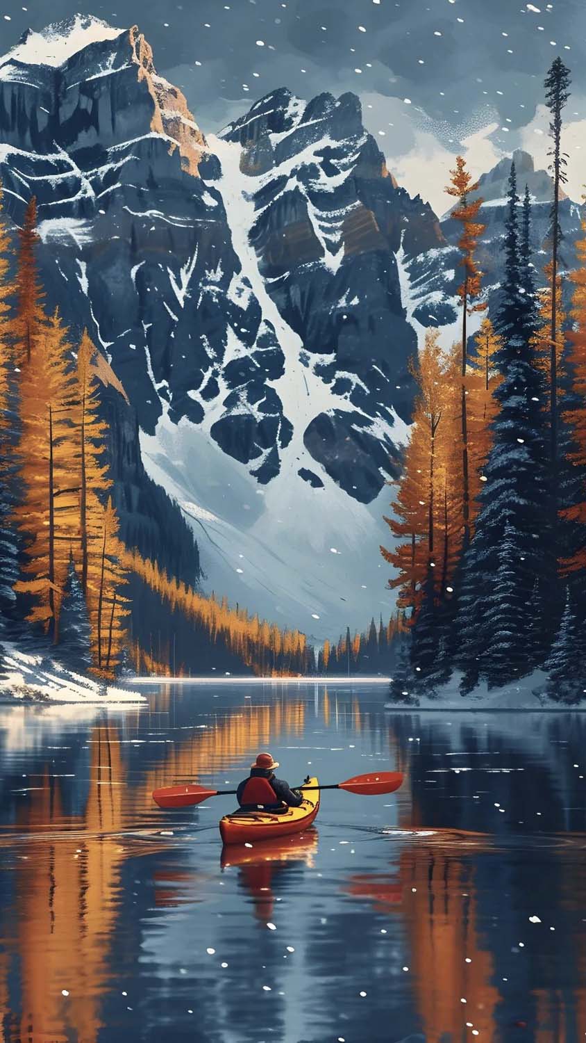Kayaking in Snow Lake iPhone Wallpapers