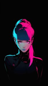 Late nights anime girl neon pony tail girl oled iPhone Wallpaper