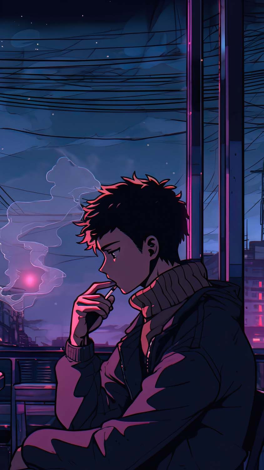 Lofi boy in deep thoughts iPhone Wallpaper