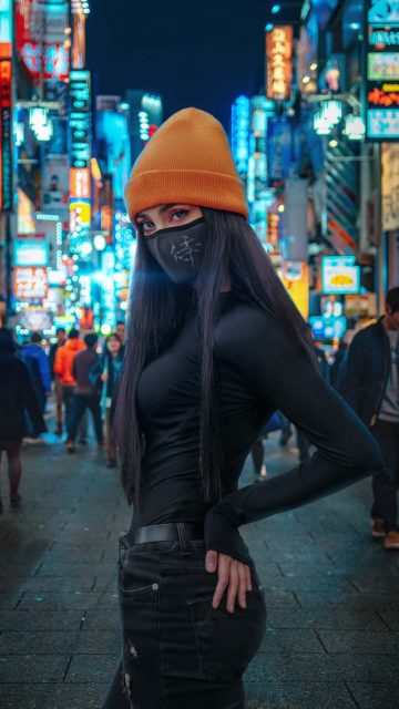 Masked Urban Girl iPhone Wallpaper