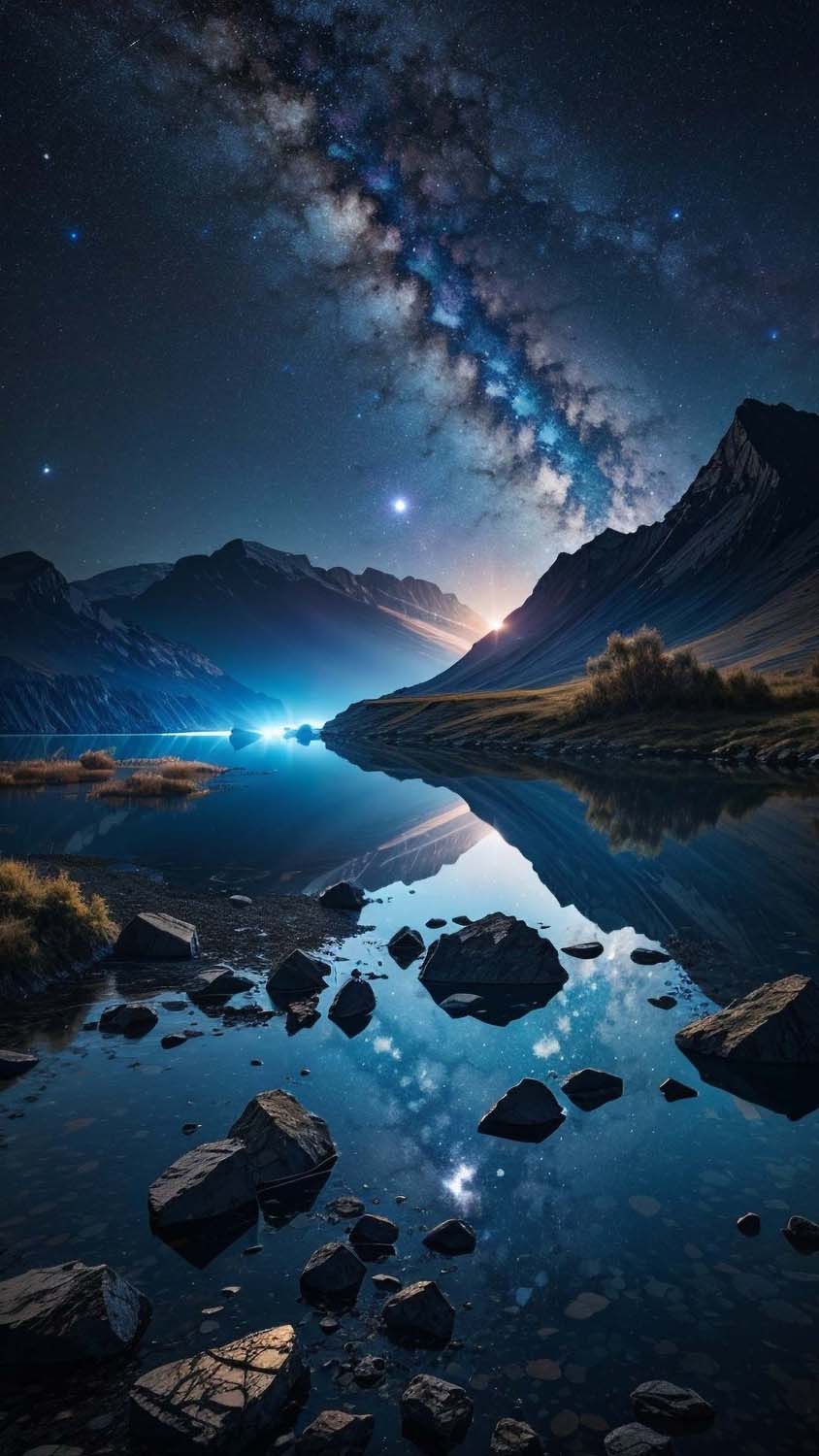 Milky Way Lake Reflection Night iPhone Wallpaper