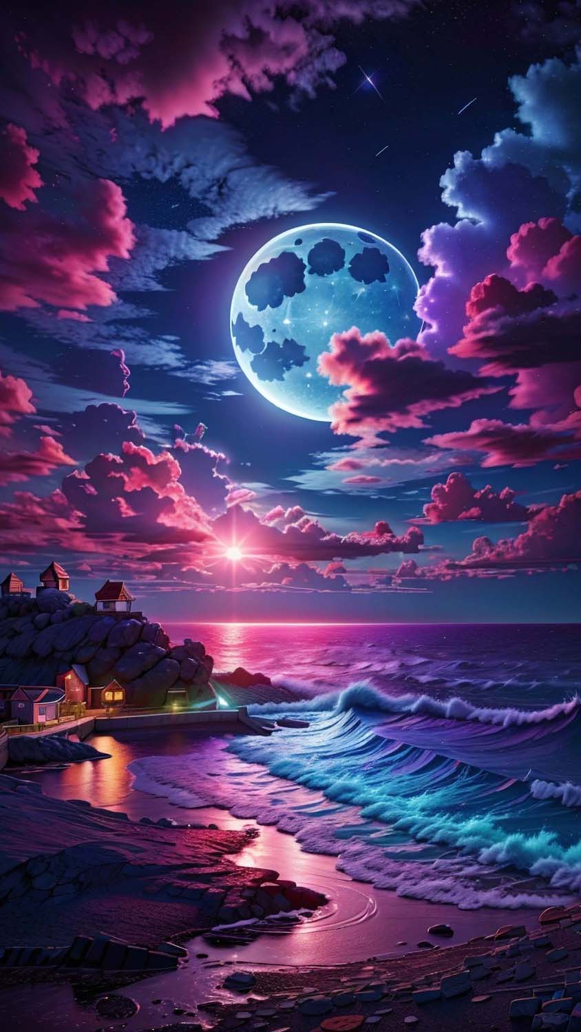 Moon Night Ocean iPhone Wallpapers