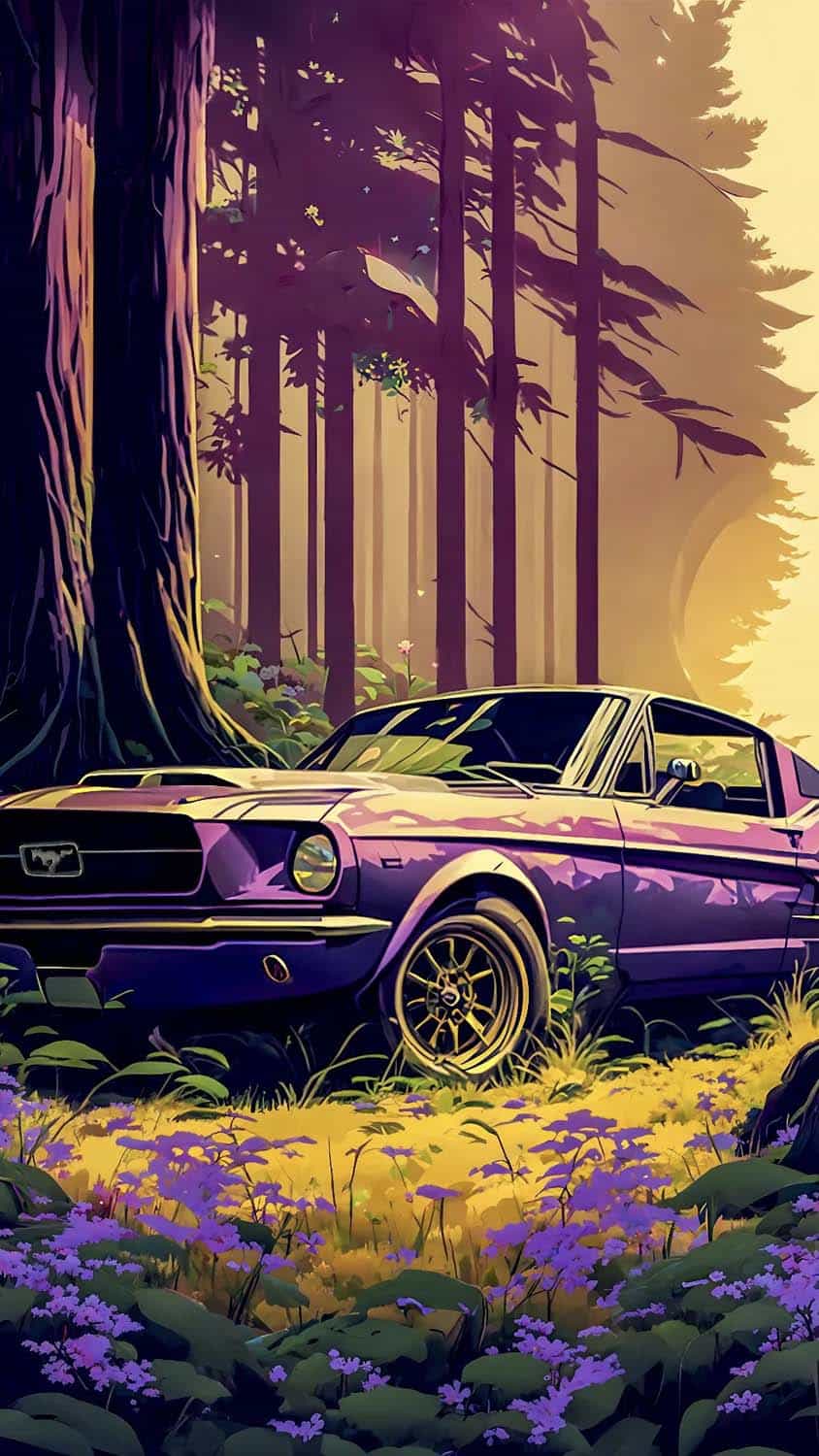 Mustang in Forest iPhone Wallpapers